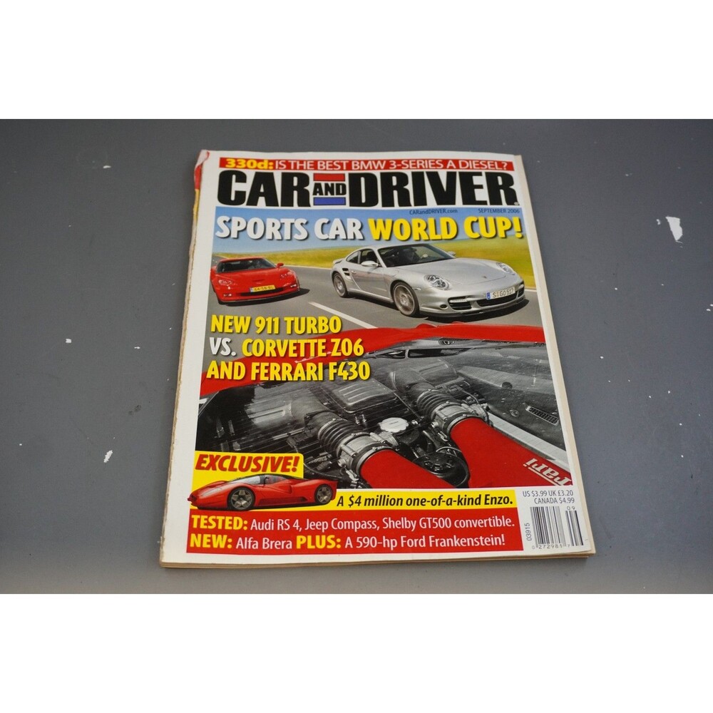 Car and Driver Magazine September 2006 Porsche 911 Turbo Corvette Z06 F430